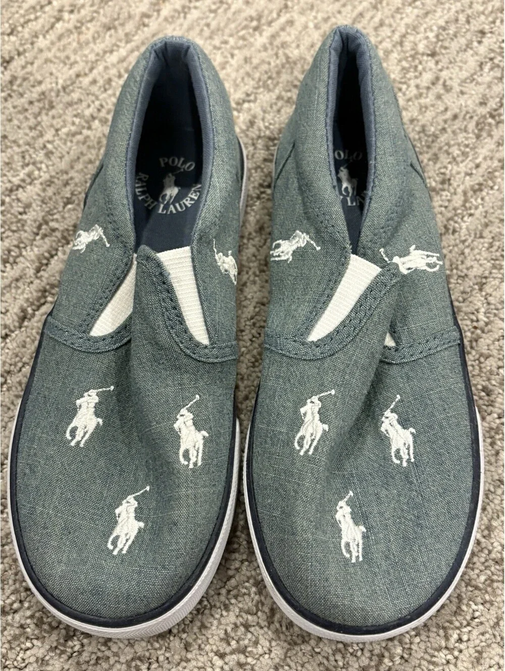 Polo Ralph Lauren Blue Chambray Slip-on Boys Kids Sneakers Shoes Pony Logo Sz 13